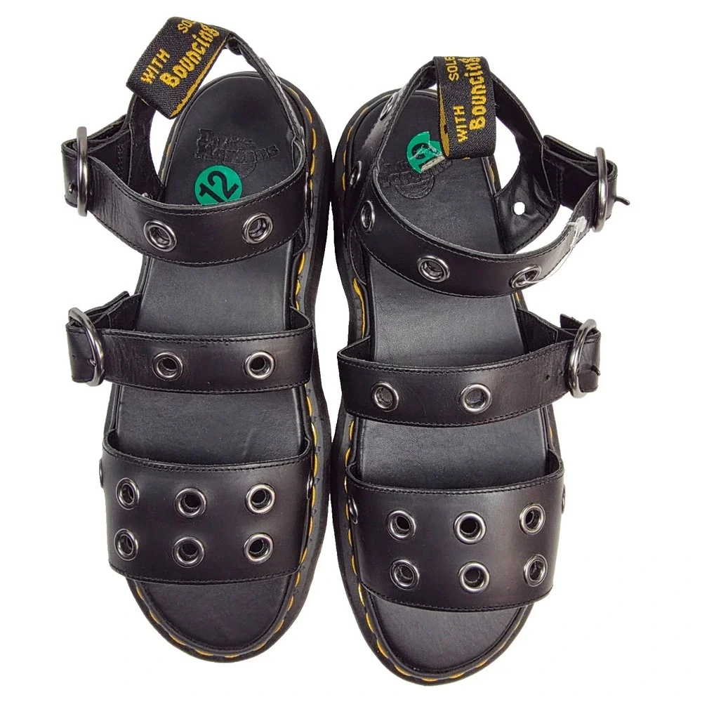 Dr‎ Martens Gryphon Grommet Hardware Black Leather Sandal Size 13